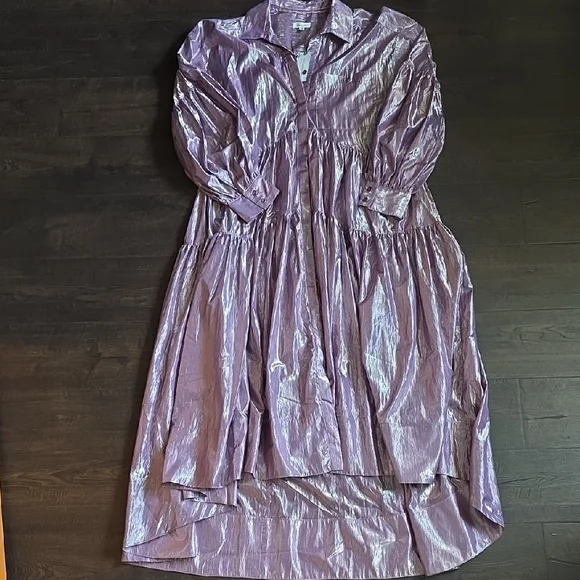 Anthropologie- Pilcro Shimmery Lilac Button-Front Tiered Dress - Picture 6 of 16